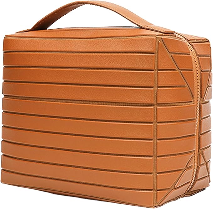 Makeup Bag Fold-Down – Waterproof PVC Travel Makeup Organizer Bag, Fold Down & Stand-Up Design, Large Capacity, Holds Brushes, Cosmetics & Toiletries for Travel, Gym, Home (Brown) by Unknown