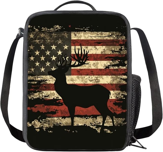 GIFTPUZZ Deer American Flag Backpack 4 Pcs Set Boys 10-12 | Pink, Pencil Case, Water Bottle Sleeve, Lightweight Kids Bookbag, Casual Travel Daypack - Image 4