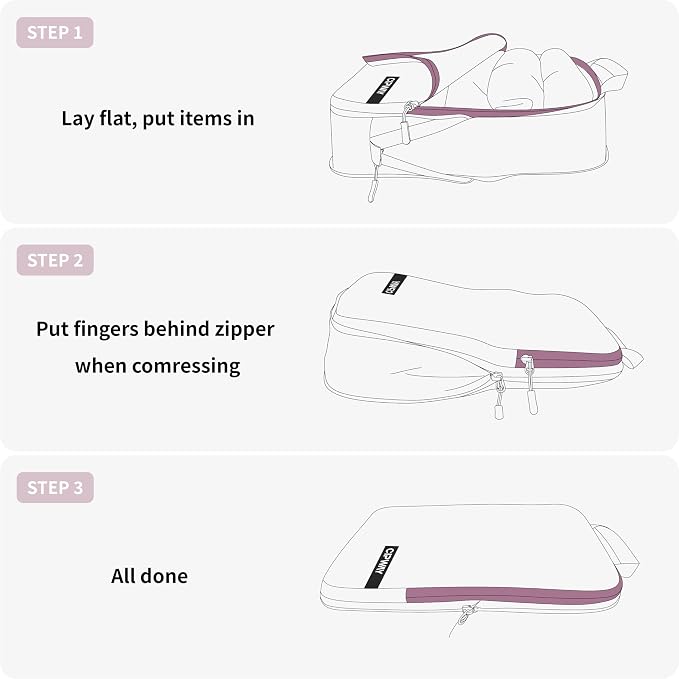 Cipway Compression Packing Cubes for Travel Ultralight Expandable Packing Organizers for Carry on Luggage (Mauve Pink 3 Set) - Image 4