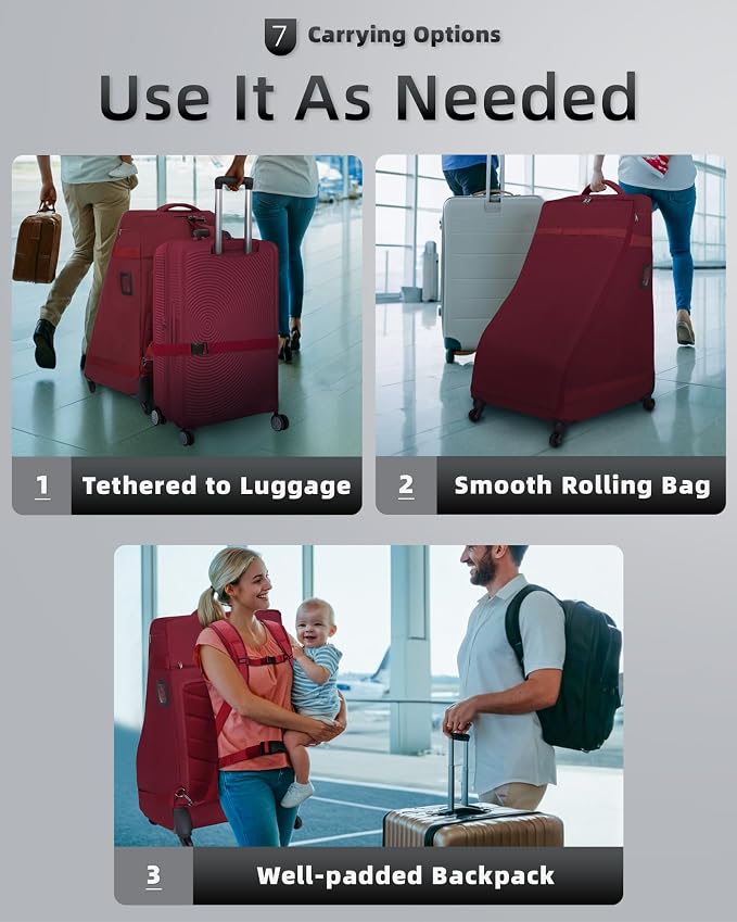 Car Seat Bag Backpack with Wheels for Air Travel Extra Large Padded Carseat Cover Carrier for Airplane Gate Check Bag - Image 7