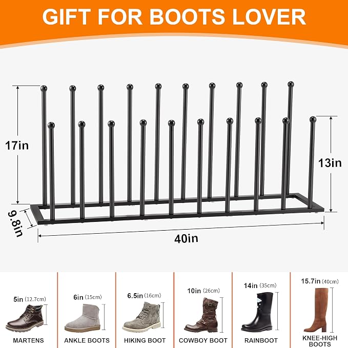 Housen Solutions 10 Pairs Boot Rack Organizer for Tall Boots, Large Capacity Metal Free Standing Shoe Racks, Black Cowboy Boot Holder Stand for Closet, Garage - Image 6