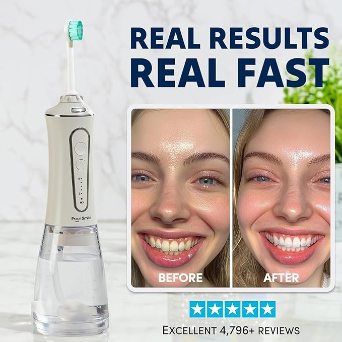 Professional Water Flosser - Advanced Dental Care for a Healthier Mouth, Gum, and Teeth - IPX7 Waterproof Oral Irrigator | 7 Replacement Tips, Travel-Friendly, Rechargeable - Oral Hygiene (White)