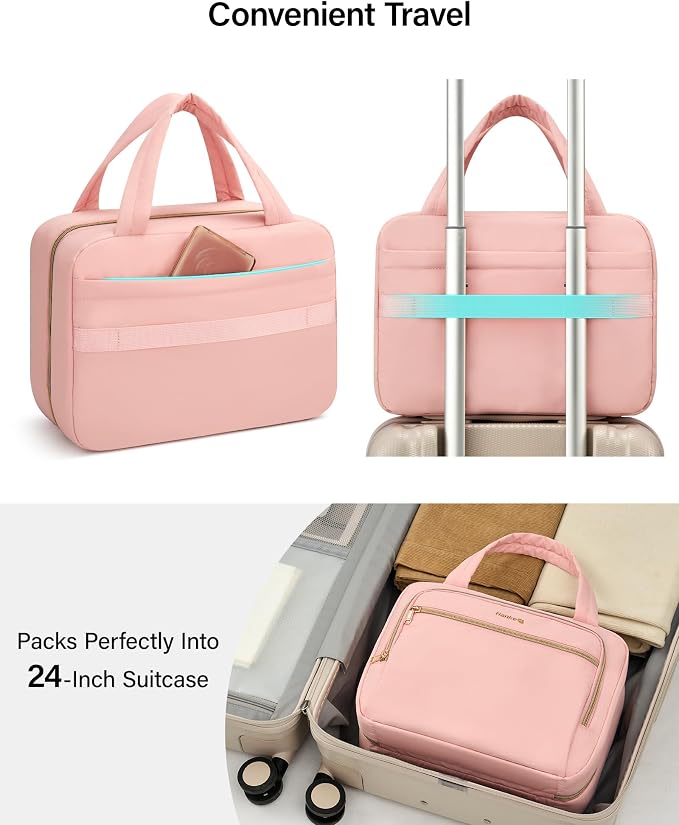 Hanke Hanging Travel Toiletry Bag for Women, Water-Resistant Makeup Organizer with Hook, Cosmetic Bag for Bathroom & Travel Essentials Accessories, Pink - Image 5