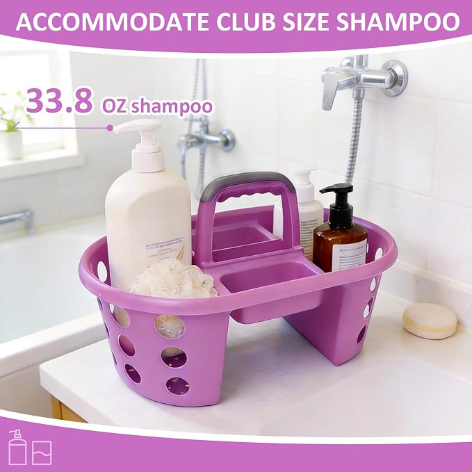 SIMPLYKLEEN Large Shower Caddy Portable 2PC - Made in USA Plastic Jumbo Size Dorm Storage Candy Tote with Handle Shower Organizer for Bathroom, Pantry, Kitchen, College Dorm, Purple - Image 4