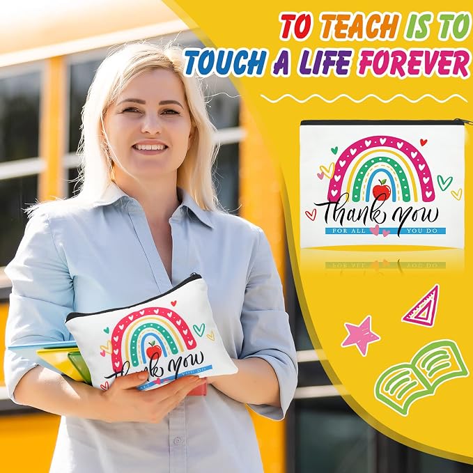 Hillban 32 Pcs Teacher Appreciation Gifts Bulk Colorful Appreciation Makeup Bag Funny Pencil Pouch for Women Thank You Gifts for Teacher Birthday Retirement(Cute) - Image 6