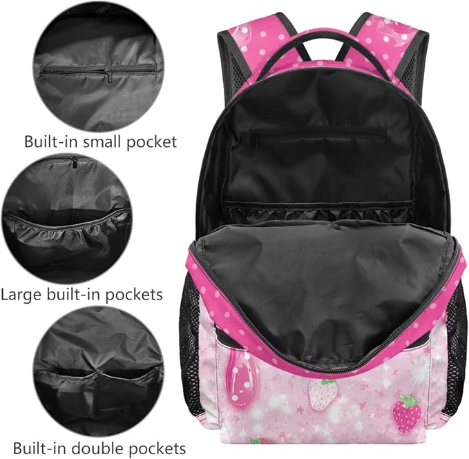 Axolotl 4-Piece Girls School Backpack Set Drip Strawberry Kawaii School Bag with Insulated Lunch Bag Pencil Case & Charm, Cute Funny Bookbag for Kindergarten Elementary Students - Image 3