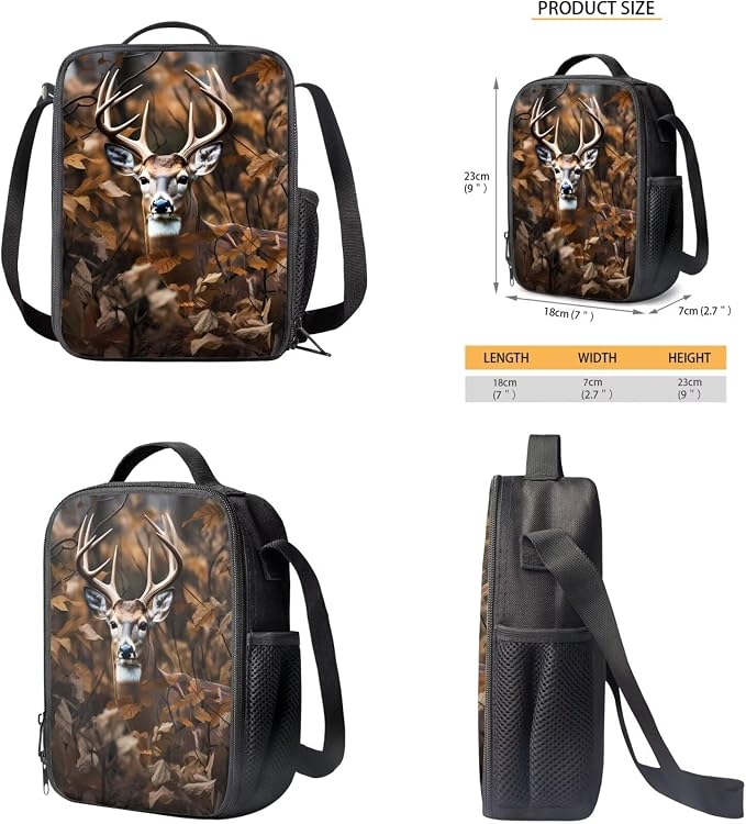 Deer Camo Backpack for Boys Kids Backpack with Lunch Box Water Bottle Bag and Soft Pencil Case 4PCS Set Bookbag with Compartments for School Teens 17 inch Sturdy School Bag with Side Pocket - Image 5