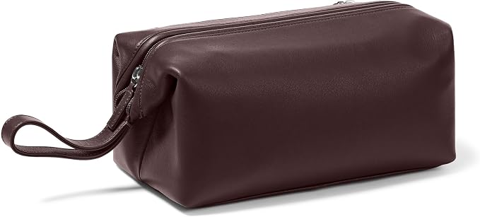 Leatherology Brown Framed Toiletry Bag – Full Grain Leather Dopp Kit for Men with Wide-Mouth Opening, Interior & Exterior Zippered Pockets, Water-Resistant Lining - Image 3