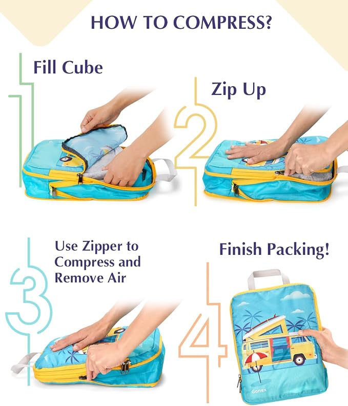Gonex Compression Packing Cubes, 6pcs Expandable Storage Travel Luggage Bags Organizers with Shoe Bag Laundry Bag, Travel Cubes for Suitcase Carry On (RV) - Image 7
