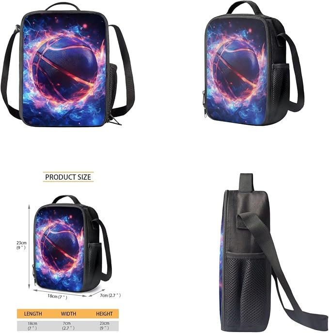 Fire Basketball Backpack for School Boys Backpack with Lunch Box Water Bottle Carrier with Strap and Soft Pencil Case 4PCS Set Bookbag with Front Pocket 17 inch Lightweight School Bag for Kids - Image 4