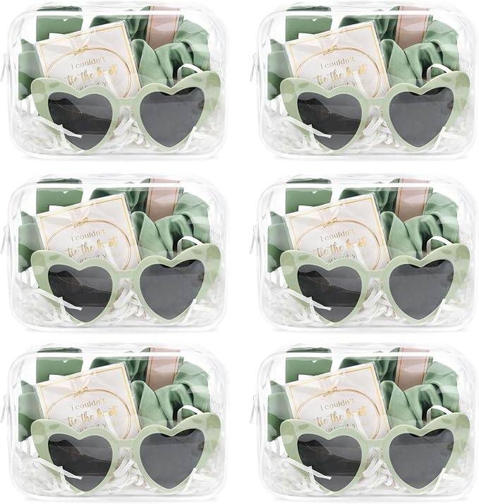 DEEKA 30 Pcs Bridesmaid Proposal Bag Set Gift Clear Makeup Toiletry Bag Bachelorette Party Favors Sunglasses Hair Claw Clips Scrunchies Knot Bracelets Bridal Wedding Party Gifts (Sage Green) by DEEKA
