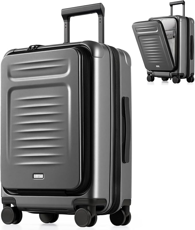 Coolife Carry On Luggage Suitcase : 22x14x9 Airline Approved Travel Luggage with Spinner Wheels, Front Pocket Expandable Hardshell Suitcases with TSA Lock Grey by COOLIFE