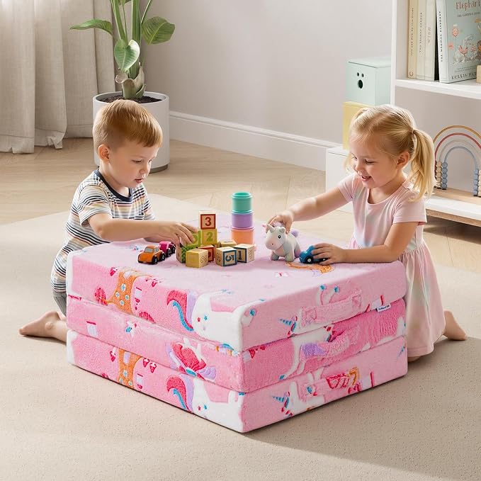 MeMoreCool Glow Fairy Kids Foldable Floor Mattress Trifold, 57x22 Inch Pink | Glow fairy trifold mattress for girls room, playroom, reading nook, travel - Image 5
