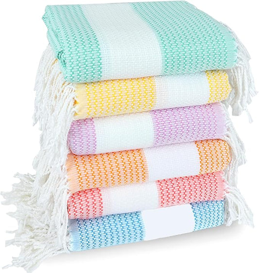 6 Pack Cotton Turkish Beach Towel Lightweight Thin Travel Vacation Essentials Oversized XL Towels Set for Pool Swim Bath Camping Cruise Accessories Absorbent Quick Dry Sand Free Bulk clearance Blanket