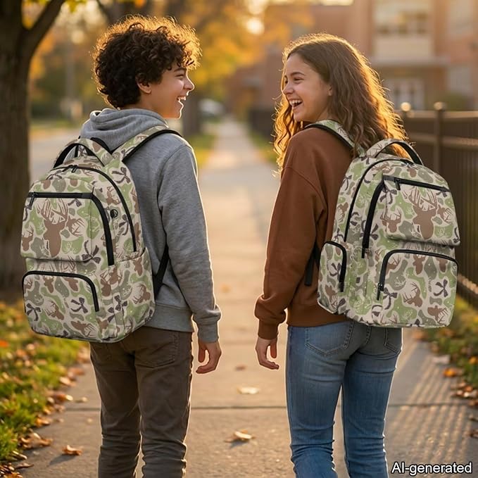 Deer Bow Camo Kids School Backpack Set 4Pcs, with Lunch Pouch | Pencil Case and Water Bottle Holder, Lightweight 600D Fabric, for Middle High School Students Daily Use - Image 2