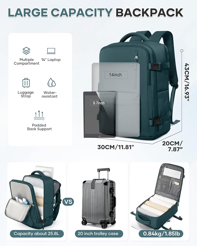 WONHOX Large Travel Backpack for Women Men, 40L Carry On Backpack, Laptop Waterproof Backpacks, Backpacks for Women, Person Item Flight Approved,Mochila De Viaje - Image 4