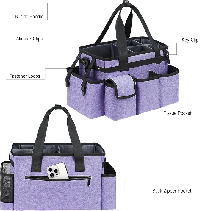 Cleaning Caddy,Cleaning Bag for Housekeepers,Cleaning Supplies Organizer with Handle,Purple - Image 3