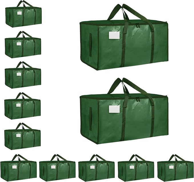 12 Pack-Extra Large Heavy Duty Moving Bags - Waterproof Storage Totes with Handles & Zippers, Foldable for College Dorm, Storage (olive green) by Unknown
