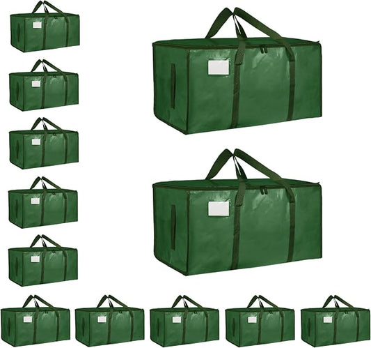 12 Pack-Extra Large Heavy Duty Moving Bags - Waterproof Storage Totes with Handles & Zippers, Foldable for College Dorm, Storage (olive green) by Unknown