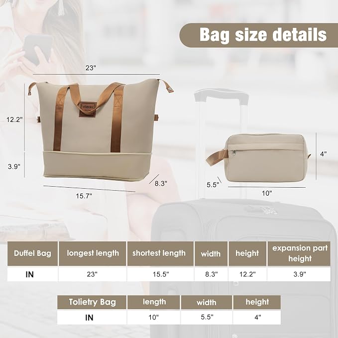 Merax Softside Luggage Set 3 Piece Suitcase with Duffel Bag Spinner Wheels | Lightweight Expandable Travel Luggage 22" 26" 30",Khaki - Image 4