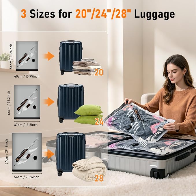 15 Pack Vacuum Storage Bags With Wireless Rechargeable Pump, Waterproof & Dustproof Vacuum Bags, Travel-friendly Size fits 20/24/28 Inch Suitcase, Seasonal Storage Space Saver for Clothes,Blankets - Image 3