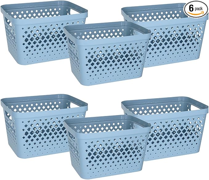 Glad Plastic Storage Basket Set, Value Pack of 6 | Open Storage Bins for Shelves, Bathroom, Pantry, Closet | Nesting Organizer Boxes with Handles, 4 Gallon, Marina Blue by GladTrashFoodStorage
