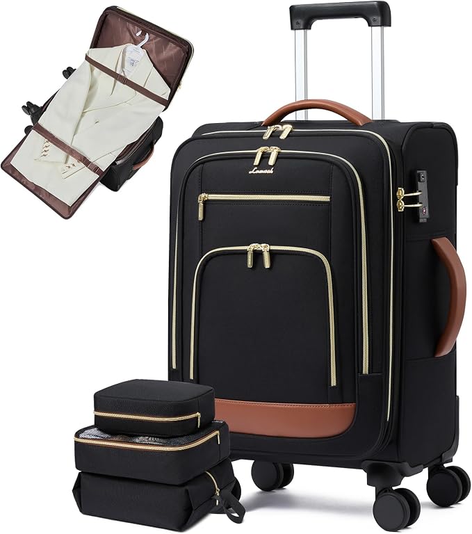 LOVEVOOK Carry on Luggage Airline Approved, 26.5 Inch Large Rolling Suitcase with Garment Bag & Spinner Wheels, Lightweight Underseat Carryon Luggage for Women Men Travel with TSA Lock,3Pcs by LOVEVOOK