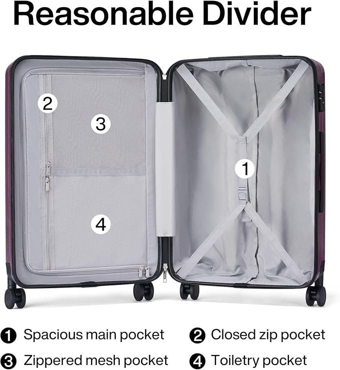 Hanke Luggage Sets 3 piece Carry On Luggage with Wheels PC Hard Shell Suitcases Lightweight Checked Tsa Luggage Extra Large Travel Suitcase Woman Men 20/24/29 Inch （Purple） - Image 5