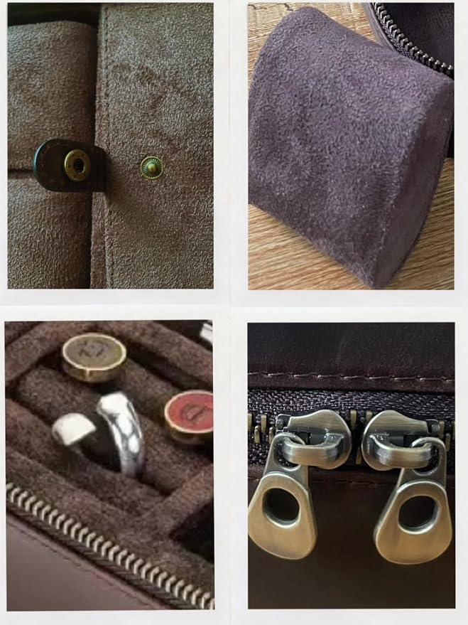 Watch Travel Case for Men, Genuine Leather Watch Case Travel Jewelry Case Vintage Travel Watch Box Handmaded Leather Watch Holder Cufflinks Box for Home Storage,Travel and Display - Image 5
