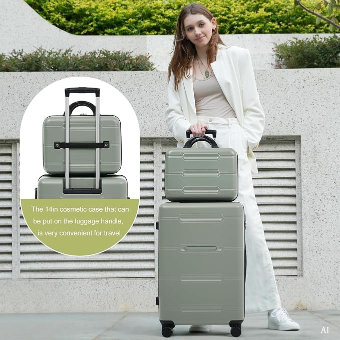 Light Green 6 Piece Luggage Set Hard Shell - Checked Suitcases with Spinner Wheels and Duffel Bags for Family Travel, Durable Carry On Luggage Sets with Lock & Cosmetic Case for Women and Men - Image 9