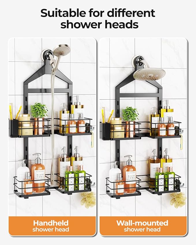 ODesign 2 Tier Shower Caddy for Handheld Shower Heads Anti-Swing Black | No drilling required,comes with removable hook and storage box,suitable for handheld and wall-mounted showerheads - Image 5