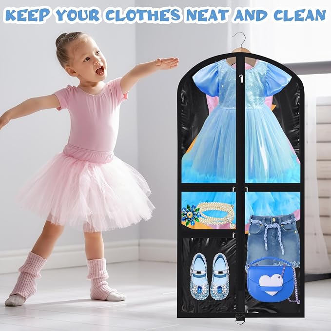 Geelin 14 Pcs Garment Bags for Dance Costumes PVC Clear with Zippers 20 x 40 Inch Garment Bag with Pockets Dance Costume Organizer Carrier for Storage Cover for Adult(Translucent Black) - Image 5
