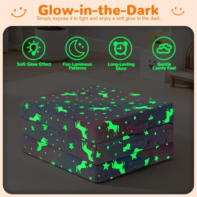 MeMoreCool Glow Star Kids Foldable Floor Mattress, 57x22 Inch Colorful | Glow star foldable mattress for kids room, classroom flexible seating, travel - Image 7