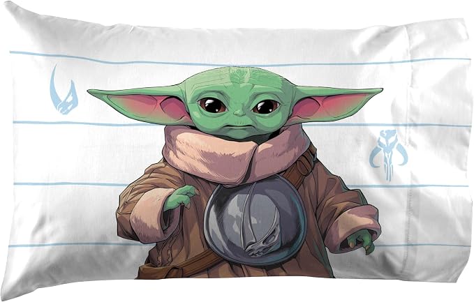 Jay Franco Kids Sheet Set with Fitted, Flat Sheets & Pillow Cover - Ultra-Soft Bedding with Pillowcase for Room Decor, White - Star Wars Mandalorian, 3 Piece Twin - Image 3