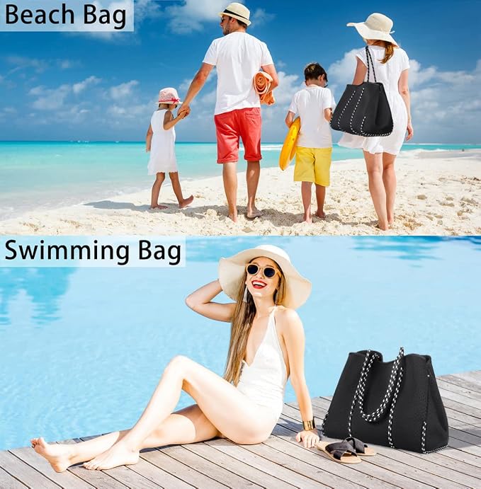 IBFUN Neoprene Bag, Large Multipurpose Beach Bag Neoprene Tote Bag with Inner Pocket for Women/Pool - Image 2