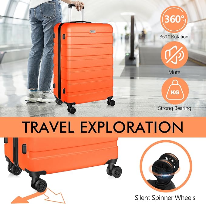AnyZip Luggage PC ABS Hardside Lightweight Suitcase with 4 Universal Wheels TSA Lock Checked-Medium 24 Inch Orange - Image 3