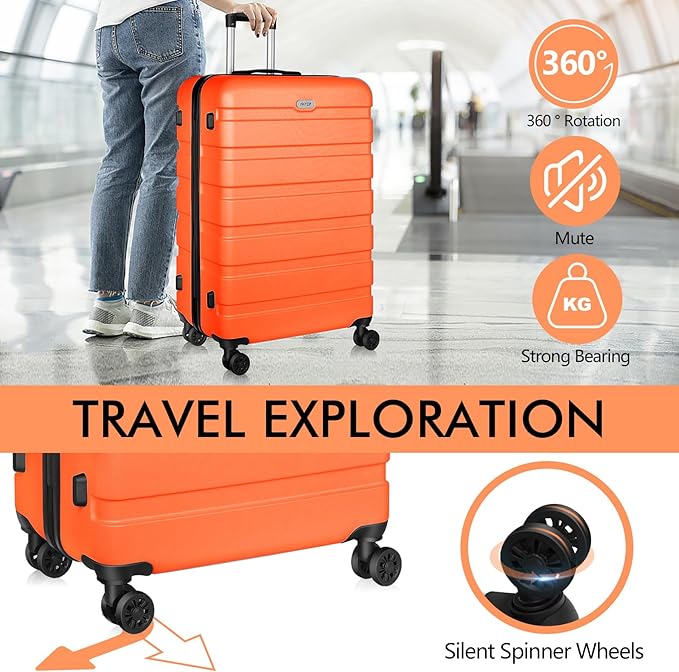 AnyZip Luggage PC ABS Hardside Lightweight Suitcase with 4 Universal Wheels TSA Lock Checked-Medium 24 Inch Orange - Image 3