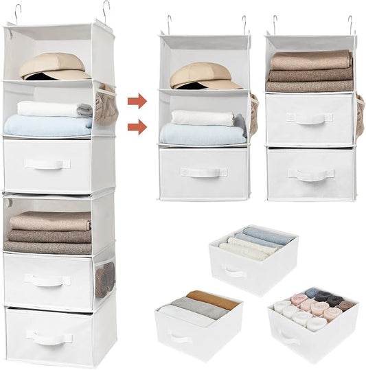 GRANNY SAYS 6-Shelf Hanging Organizer for Closet, Separable to 2 Pack 3-Shelf Hanging Shelves, Organization and Storage with 3 Different Drawers, 4 Side Pockets, White, 1-Pack by GRANNYSAYS