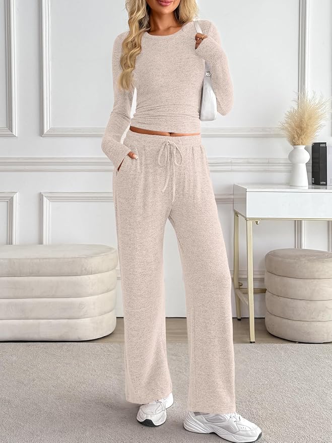 LILLUSORY Womens 2 Piece Matching Lounge Sets 2026 Fall Fashion Outfits | Long Sleeve Top & Drawstring Wide Leg Pants with Pockets, Workout Gym Comfort Sweat Suit, Travel Airport Vacation Clothing - Image 2