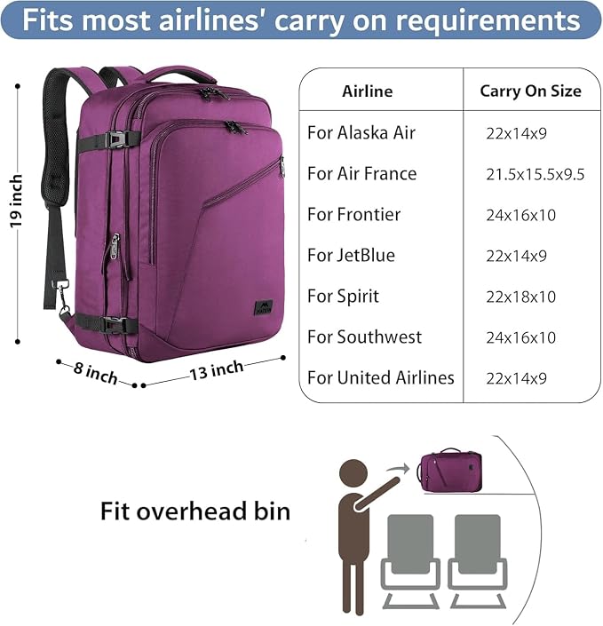 MATEIN Travel Backpack for Women, Expandable Carry on Daypack for Flight | Expandable Weekender Daypack, Airplane Approved, Large Capacity, Hidden Shoulder Strap, Water Resistant, Lightweight Suitcase - Image 2