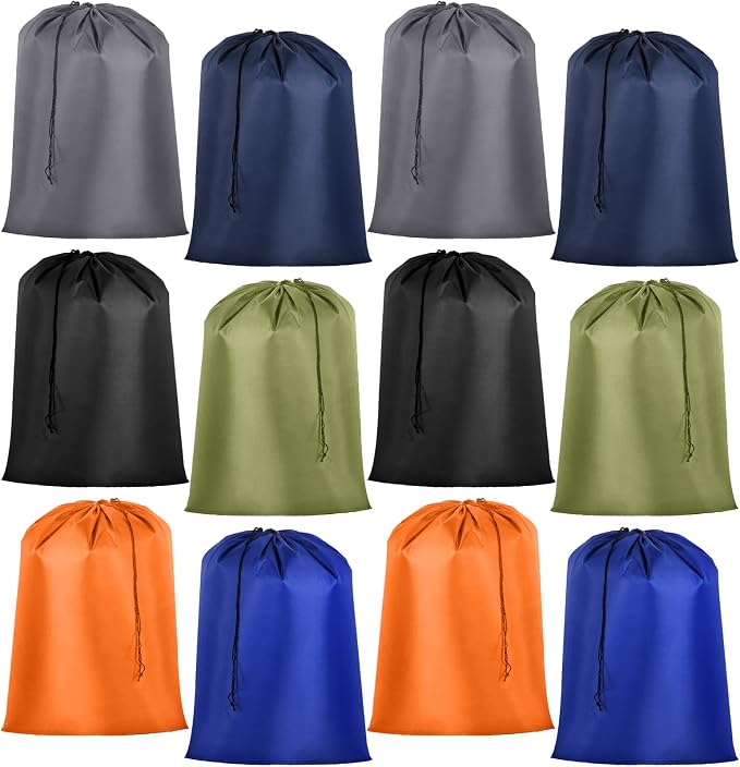 Woanger 12 Pack 28 x 45 Inch Extra Large Laundry Bags Bulk, Colorful | Washable Travel Laundry Bag with Drawstring Closure Large Dirty Clothes Organizer for College Dorm Home Hotel Camping by Woanger