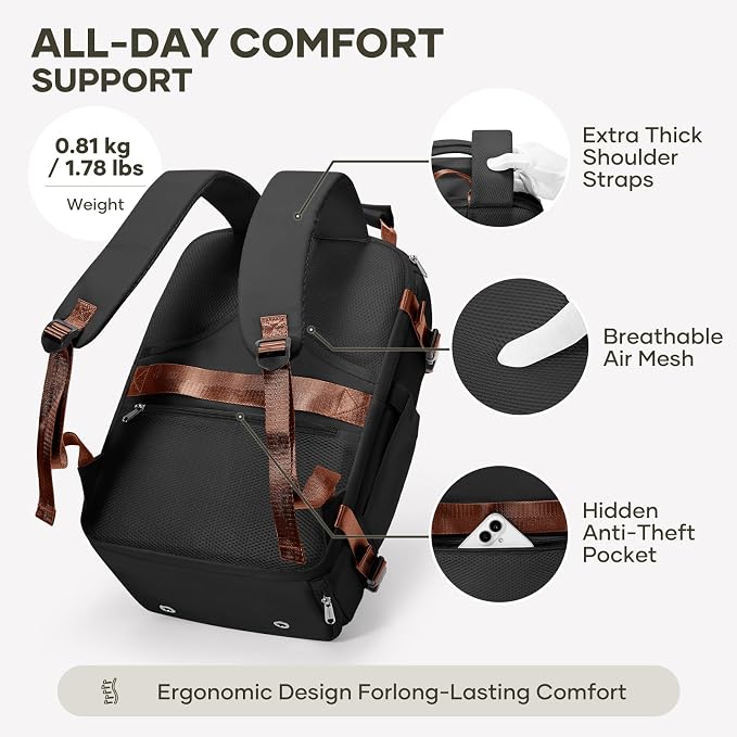 coofay Travel Backpack for Women Men, Carry on Backpack for Airplanes | Personal Item Travel Backpack Carry on Flight Approved,Mochila de Viaje Casual Daypack Backpacks Tsa Approved Hiking Backpack - Image 7