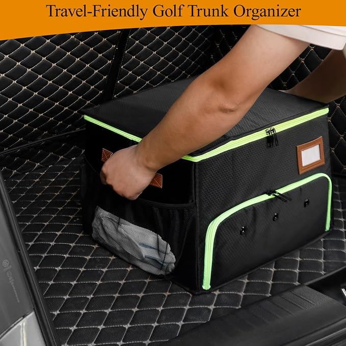 2 Layer Golf Trunk Organizer, Golf Organizer with 2 Pairs Shoes Compartment, Golf Storage Waterproof Car Trunk Locker for Balls, Caps, Clothes, Gloves, Accessories, Gifts for Golfers - Image 4
