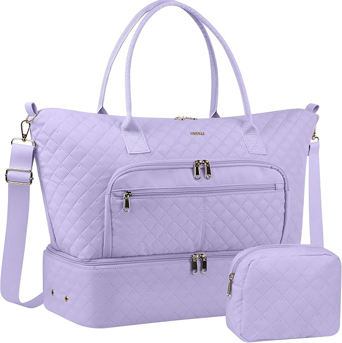 HOTOR Travel Duffle Bag for Women - Carry on Bag with Toiletry Pouch & Shoe Compartment, Large Overnight Weekender Bags for Gym, Business Trips, Sports and Hospital, Purple, 17.3" x 7.9" x 13.4" by HOTOR