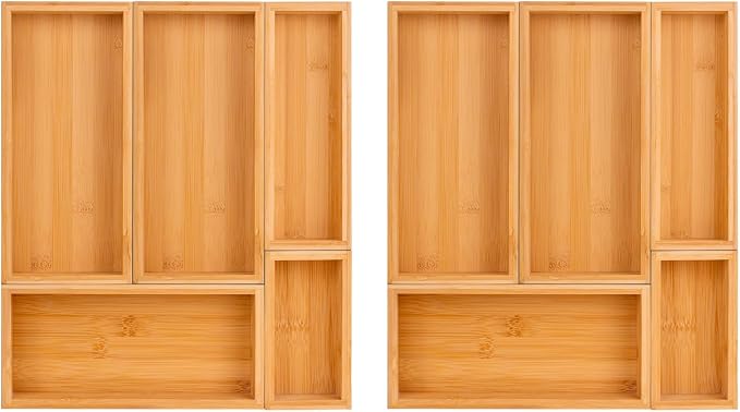 bamboo drawer organizer Set,expandable drawer dividers,wooden storage organizers,drawer organizers for kitchen, bathroom,flatware,Tea Bag Organizer (2 X 5PCS Natural) by Teicui
