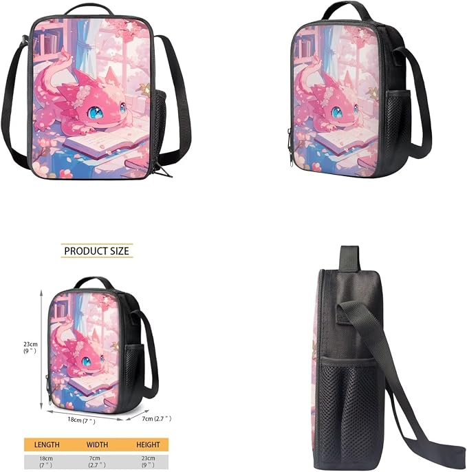 Cute Axolotl 3Rd Grade Backpack for Girls with Lunchbox, Water Bottle Sleeve & Pencil Case Portable Lightweight Bookbag for Junior Middle School New Semester Gifts Bag - Image 4