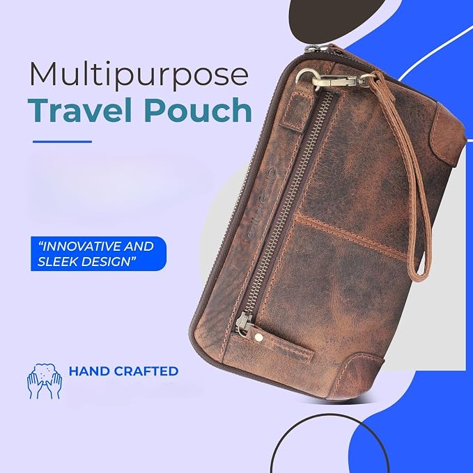 Cosmetics Case Travel Organizer Pouch Portable Tech Bag with Zipper Closure Leather Toiletry Bag for Men & Women Cord Storage Case Large Dopp Kit Makeup Bag Handbag Organizer - Image 3