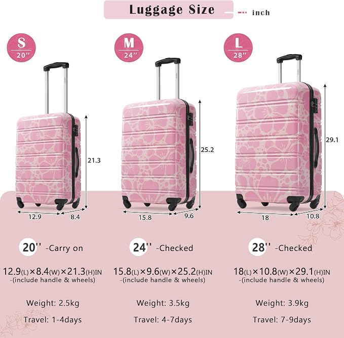 Merax Luggage Sets 3 Piece, Hardside Suitcase Set with Spinner Wheels | Lightweight 20+24+28 IN Suitcase with Carry on Luggage,Pink - Image 2