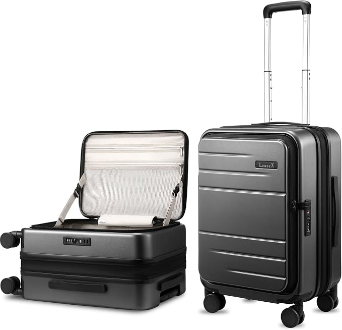 LUGGEX Carry On Luggage Top Opening, Expandable Polycarbonate Hard Shell Suitcase with Wheels (FX-Core, Charcoal Metallic, 20 Inch, 36L-41L) by LUGGEXLUGGAGE