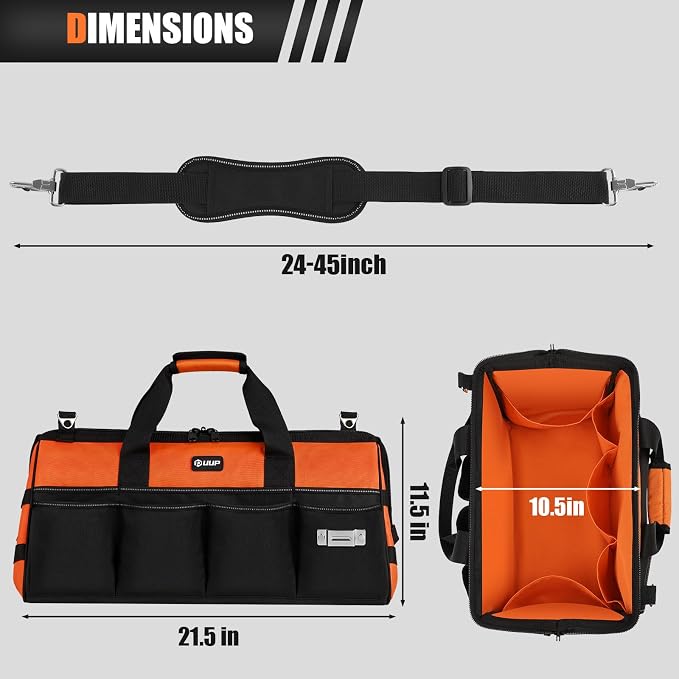 UUP Tool Bag ExtraLarge 20", Heavy Duty Spacious Tool Box Organizer, Orange | 16 Pockets & MOLLE. Detachable Strap & Handle. Non-slip Base, Metal Buckle. 30lb Holds Tools on Truck, Garage, Men Gift. - Image 2